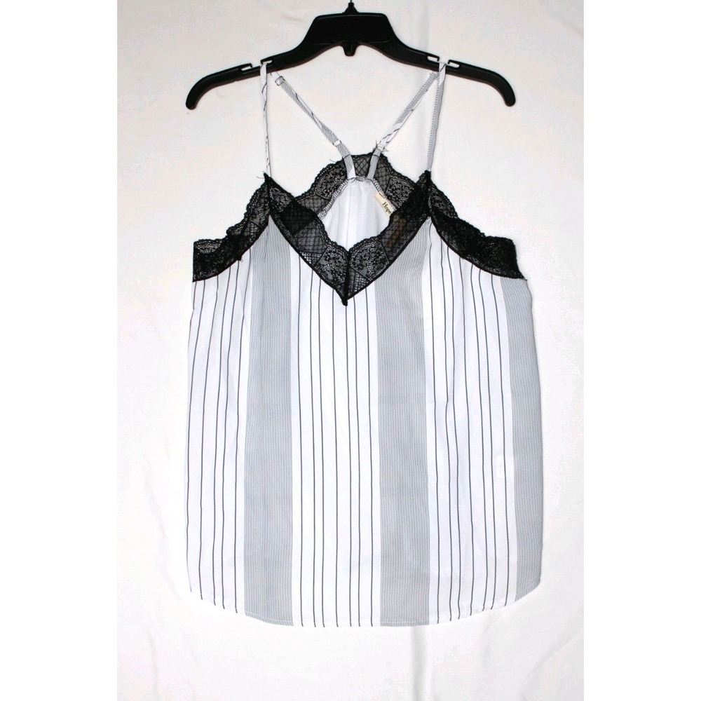 Hope Horizon Ulla White Stripe & Black Lace Spaghetti Strap Camisole Top - Large